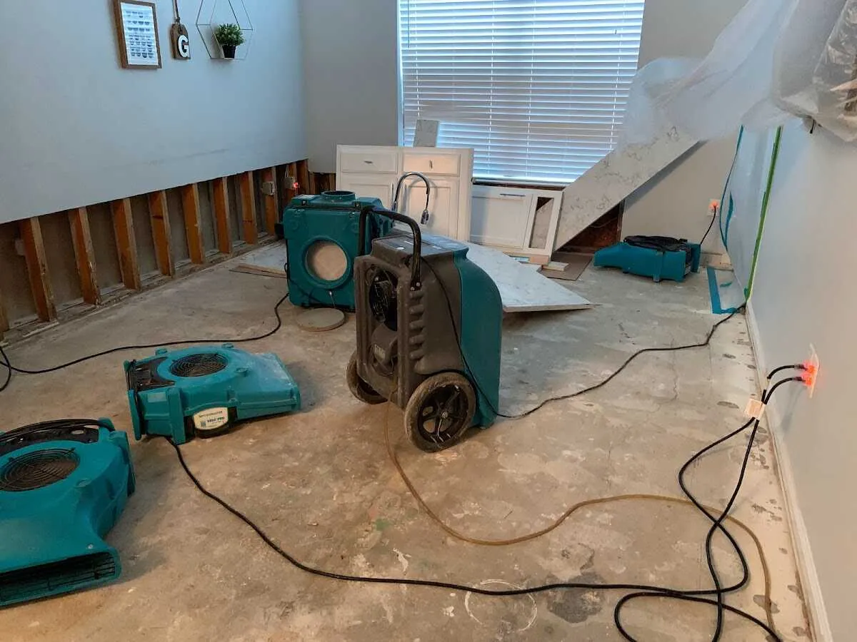 Dehumidifier in flood-cut room for Water Damage Restoration in Alondra Park